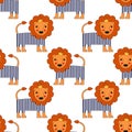 Cartoon baby Lion seamless pattern. Cute animal vector background.