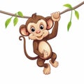 Cartoon baby monkey hanging on a tree branch, Vector illustration Royalty Free Stock Photo