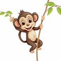 Cartoon baby monkey hanging on a tree branch, Vector illustration Royalty Free Stock Photo