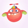 Cartoon baby monster in funny childrens hat with propeller. Vector illustration.