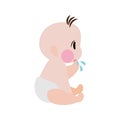 Cartoon baby newborn sitting. Infant growth stages. Cute baby learning from newborn to toddler.