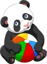 Cartoon baby panda playing with colorful ball