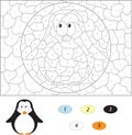 Cartoon baby penguin. Color by number educational game for kids Royalty Free Stock Photo