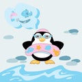 Cartoon Baby Penguin is Excited about Swimming Royalty Free Stock Photo