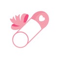 Cartoon Baby safety pin with a ribbon bow, diaper pin.