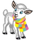 Cartoon baby sheep with a golden bell on neck Royalty Free Stock Photo