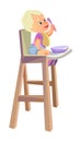 Cartoon Baby Sitting in Highchair Spoon in Hand