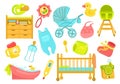 Cartoon baby supplies. Newborn accessories. Kids care products. Childish feeding. Swaddling table with commode. Toddlers