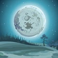 Cartoon background big moon at night over the forest