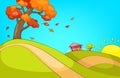 Cartoon background of countryside in autumn.