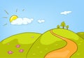 Cartoon background of countryside summer landscape