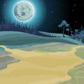 Cartoon background of a fairy forest moonlit night