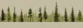 Cartoon background of green pine forests with spruces