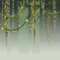 Cartoon background silhouette of the forest with vines