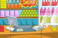 Cartoon background of supermarket.