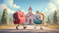 Cartoon Backpack Friends Going to School Royalty Free Stock Photo
