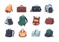 Cartoon backpack. School bags, camera bag and rucksack for laptop, travel and camping leisure backpack, journey textile