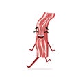 Cartoon bacon character running with cheerful face.