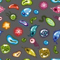 Cartoon Bacterias seamless pattern. the world under the microscope. Microbes and viruses. Pathogen microorganism Germs