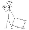 Cartoon of Bad Delivery Man or Businessman Negligently Pulling Carton Box, Usable as Empty Sign