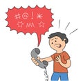 Cartoon bad words are spoken to the man on the phone, swearing, vector illustration Royalty Free Stock Photo