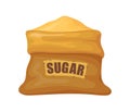 Cartoon bag of sugar. Sugarcane product in burlap sack, pack brown ingredient, vector flat icon illustration