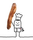 Cartoon Baker Chef with big french Baguette in Hand