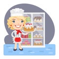 Cartoon Baker Girl with Cake