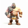 Cartoon Bald Bearded Muscular Man In Armor: A Heistcore 3d Clash Of Clans Style Character