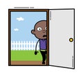 Cartoon Cartoon Bald Black looking from Door