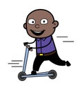 Cartoon Bald Black Man Rides the kick scooter Royalty Free Stock Photo