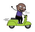 Cartoon Bald Black Man Riding Scooter Royalty Free Stock Photo