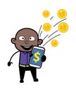 Cartoon Cartoon Bald Black showing Mobile Money