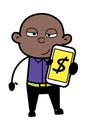 Cartoon Cartoon Bald Black Showing Money in Cell Phone