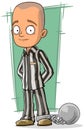 Cartoon bald prisoner with metal chain