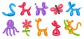 Cartoon balloon animals. Birthday balloons, holiday celebration colorful toy and party animal balloon vector