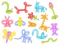 Cartoon balloon animals, colorful balloons for kids birthdays celebration. Funny animal toys giraffe, butterfly Royalty Free Stock Photo