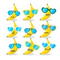 Cartoon banana emojis with sunglasses.