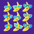 Cartoon banana emojis with sunglasses.