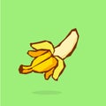 Cartoon bananas. Peel banana, yellow fruit and bunch of bananas isolated Royalty Free Stock Photo
