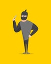 Cartoon Bandit Character on a Yellow Background. Vector