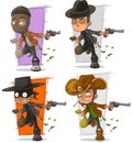 Cartoon bank robber with money and pistol character vector set