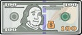 Cartoon banknote with one hundred dollars