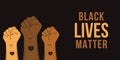 Cartoon banner for Black Lives Matter protest in USA. Stop violence to black people. Fist symbol with heart on a dark background.