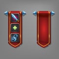 Cartoon banner with icons for game. Elements of interface.
