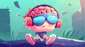 Cartoon banners with brain training cartoon character wearing bandana, sneakers, and listening to music. Mind or
