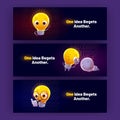 Cartoon banners with funny light bulbs characters