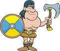 Cartoon barbarian with a shield and an axe.