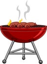 Cartoon Barbecue With Grilling Sausages