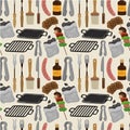 Cartoon barbeque party tool seamless pattern